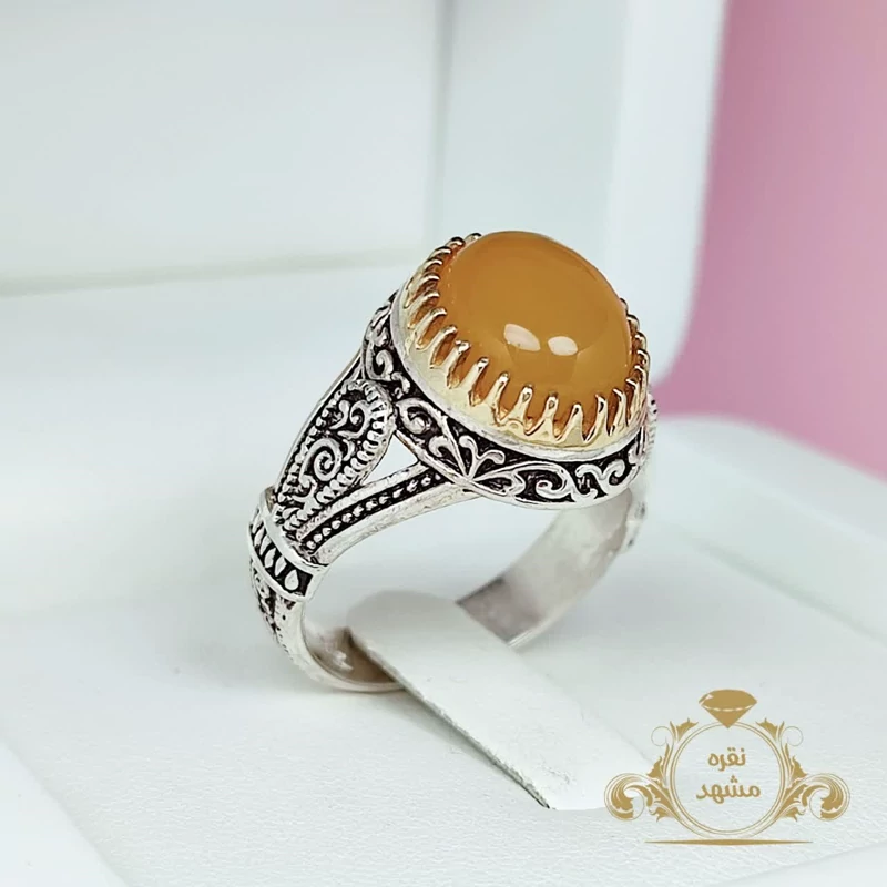 انگشتر مردانه عقیق زرد اصلی و معدنی نگین کوچک