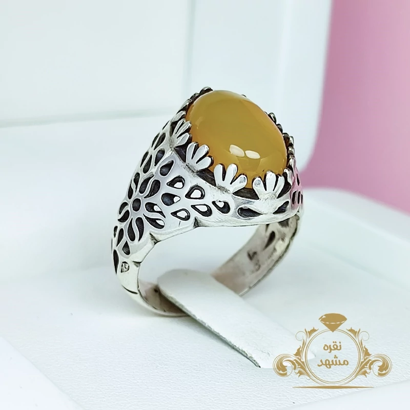 انگشتر مردانه عقیق زرد شرف شمس (کد 1417)