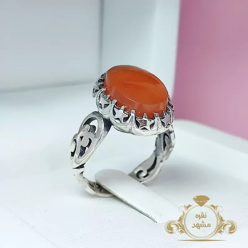 انگشتر نقره مردانه عقیق پرتقالی یمنی (کد 1106)