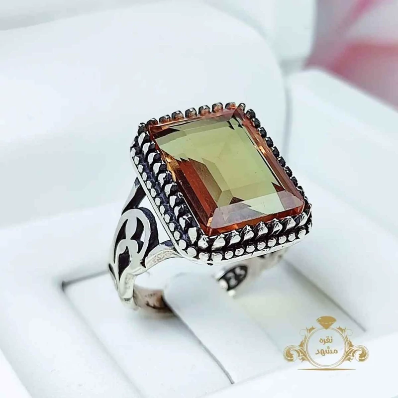 انگشتر  مردانه نقره الکساندریت چهار گوش (کد 1034)