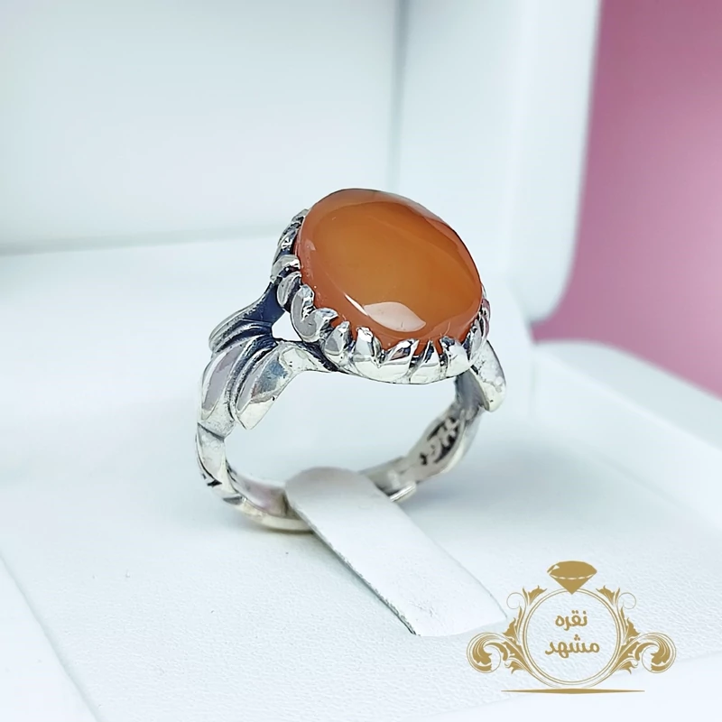 انگشتر یمنی مردانه عقیق پرتقالی (کد 1438)