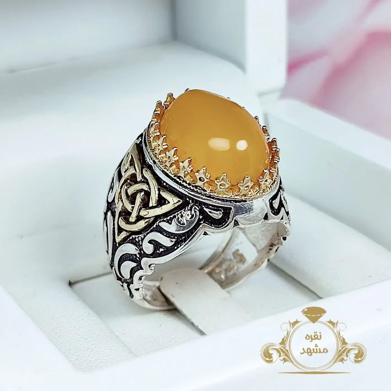 انگشتر عقیق زرد با حرز شرف الشمسمدل 1