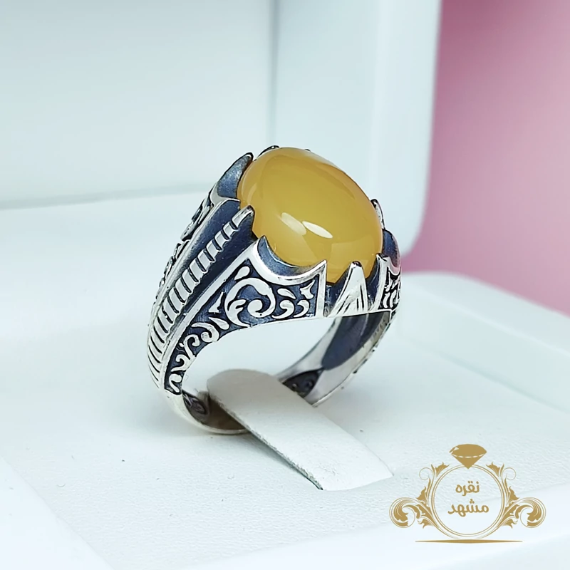 عقیق زرد اصلی نقره مردانه
