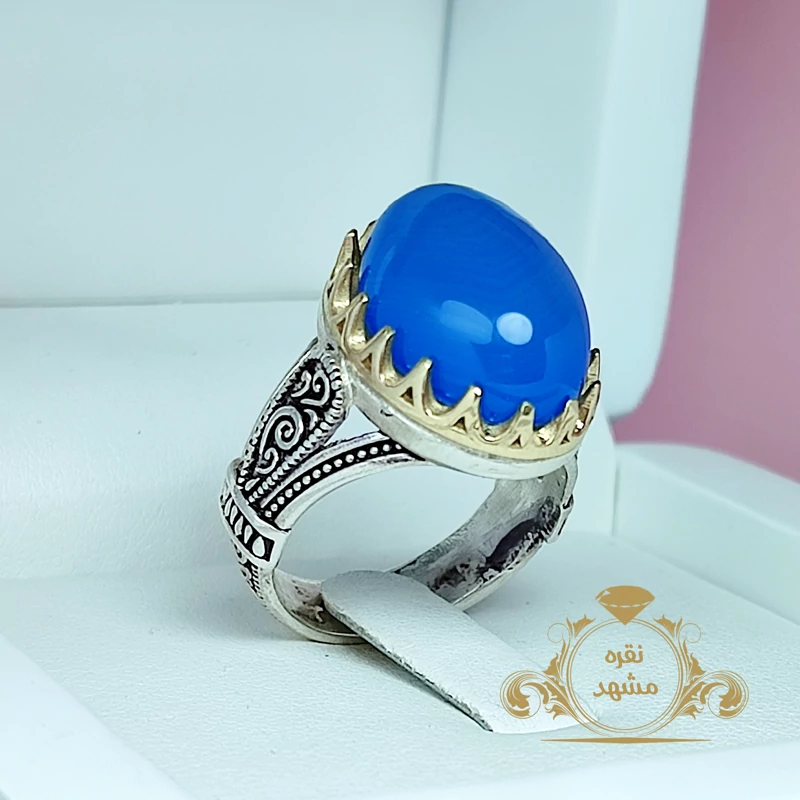 خرید انگشتر مردانه عقیق آبی