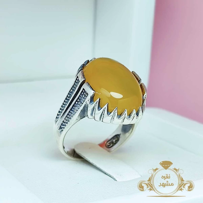 انگشتر عقیق زرد شرف نقره 925