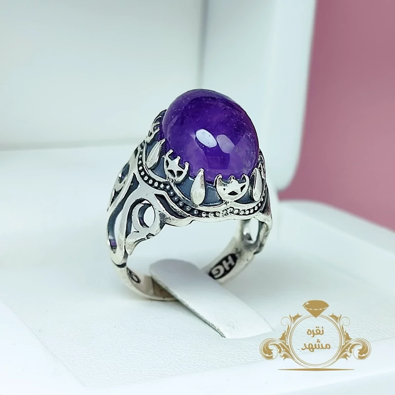 انگشتر نقره آمیتیست مردانه اصلی (کد 1450)