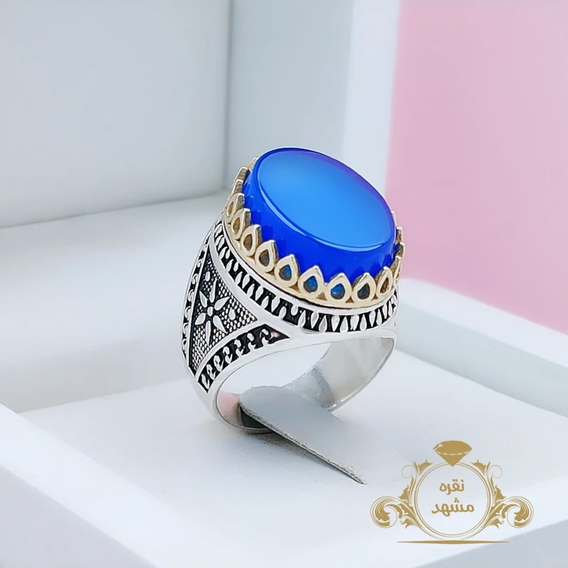انگشتر مردانه عقیق آبی (کد 1004)