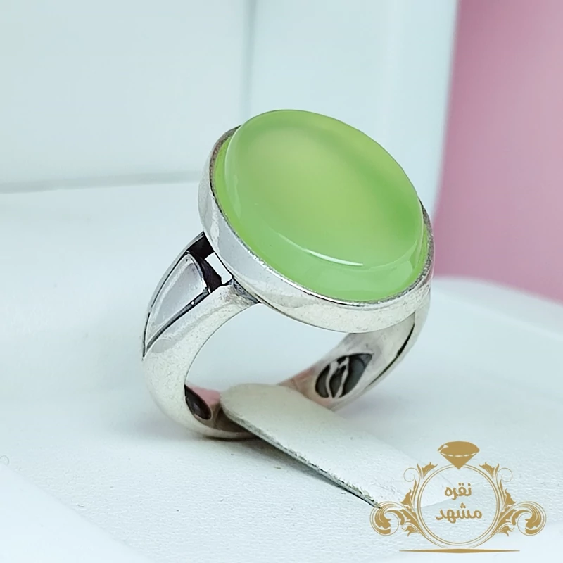 انگشتر مردانه عقیق سبز کاهویی (کد 1462)