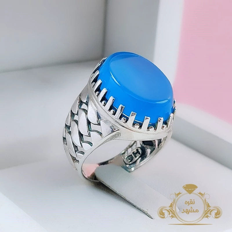 انگشتر عقیق آبی اصلی  (کد 7017)