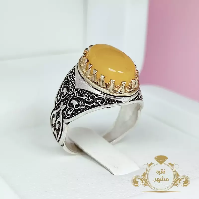 انگشتر مردانه عقیق زرد شرف الشمس (کد 1303)