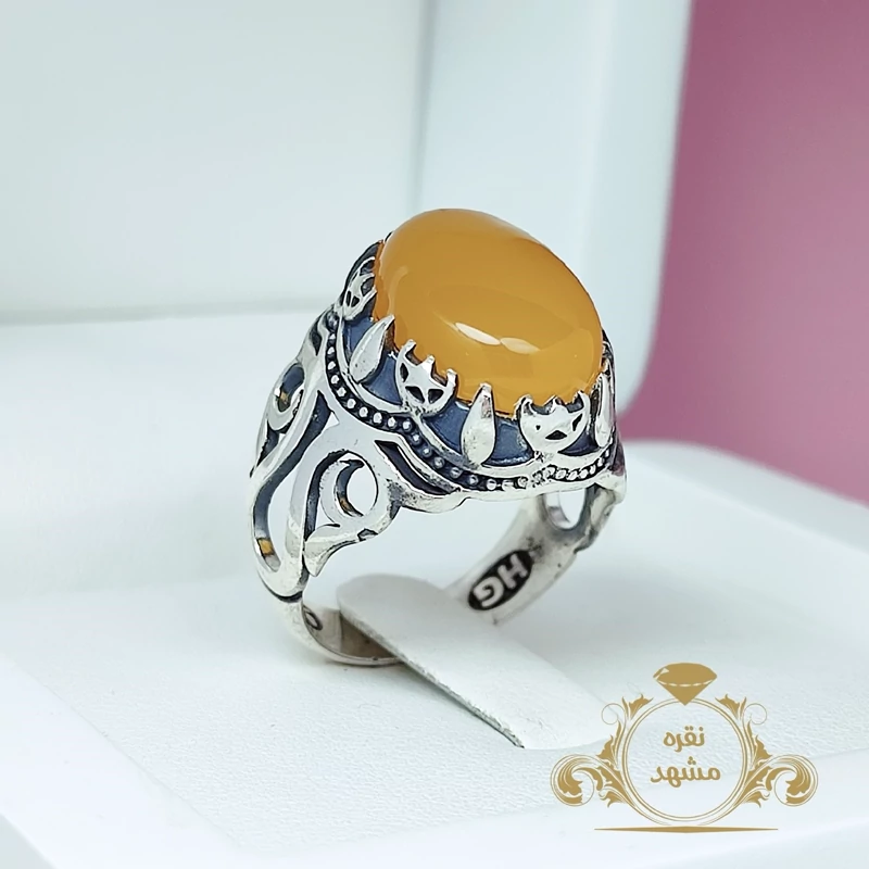 انگشتر مردانه عقیق زرد شرف الشمس اصلی (کد 1450)