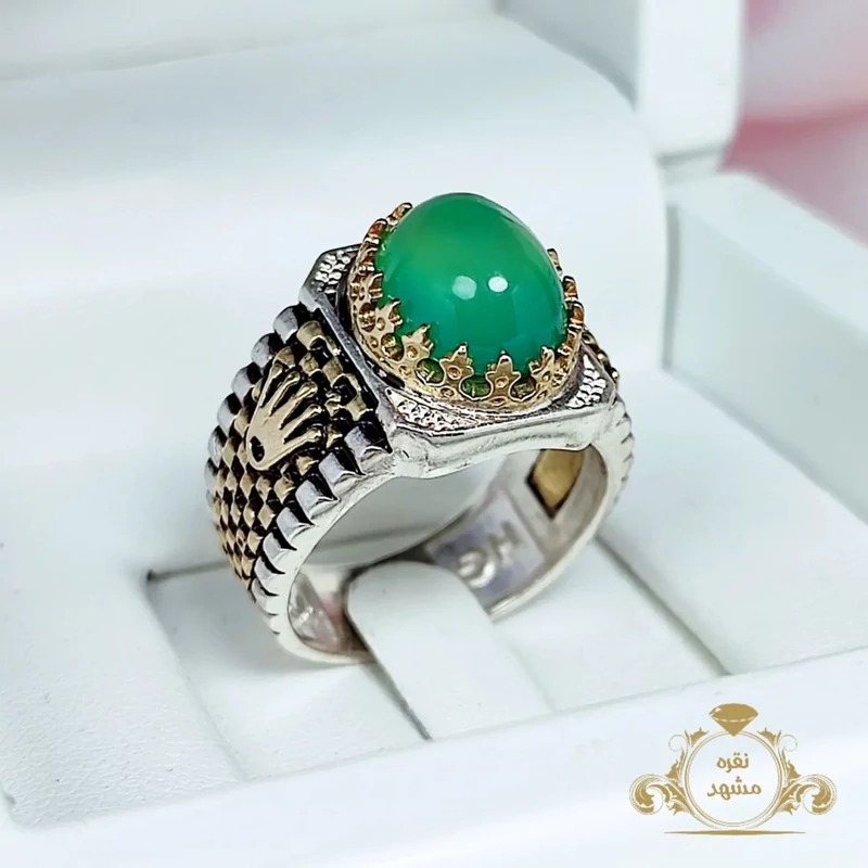 انگشتر مردانه عقیق سبز  رولکسی  (کد 1245)
