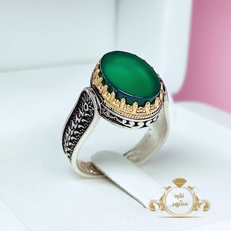 انگشتر عقیق سبز مردانه (کد 1021)