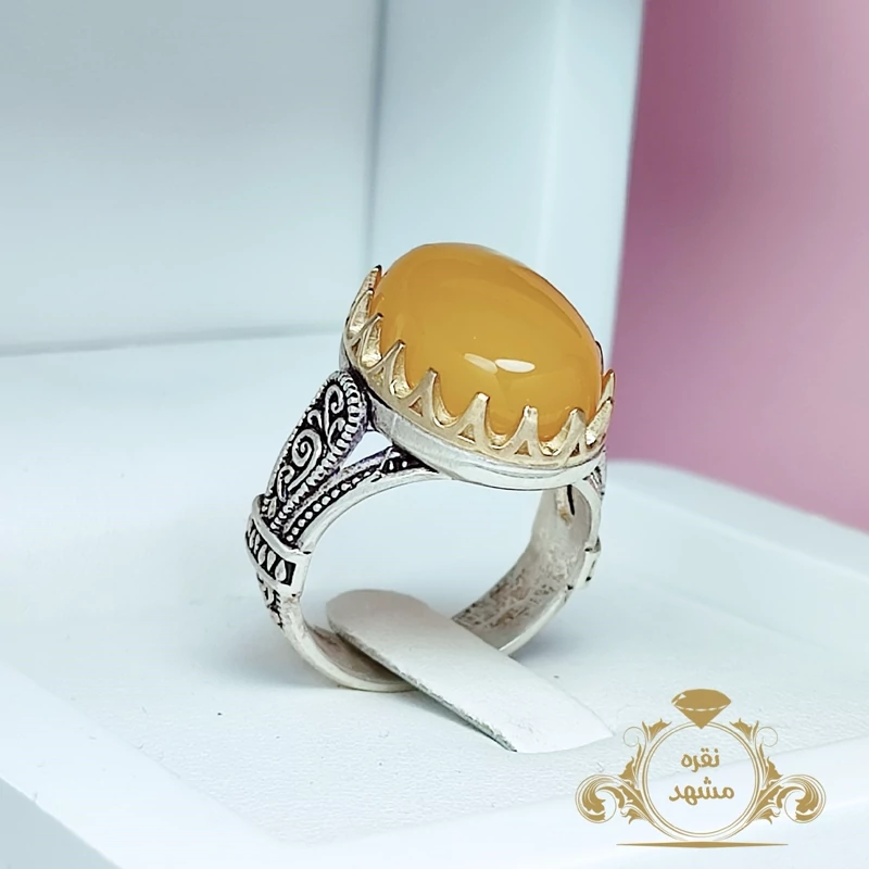 انگشتر مردانه عقیق زرد شرف الشمس اصل و معدنی (کد 1107)