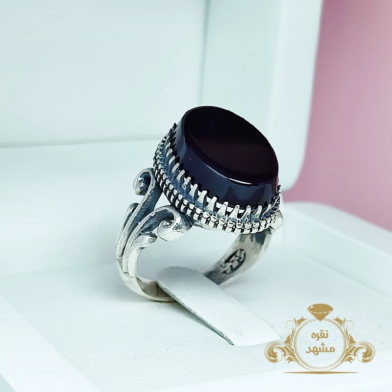 انگشتر مردانه عقیق مشکی جوان پسند (کد 1005)
