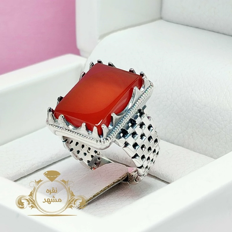 مردانه عقیق سرخ چهارگوش