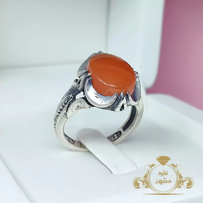 انگشتر  یمنی مردانه عقیق پرتقالی (کد 1436)