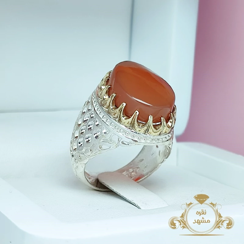 انگشتر مردانه عقیق یمنی رکاب نقره  (کد 7014)