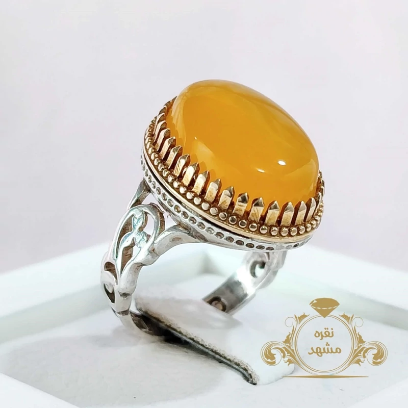 انگشتر مردانه عقیق زرد معدنی