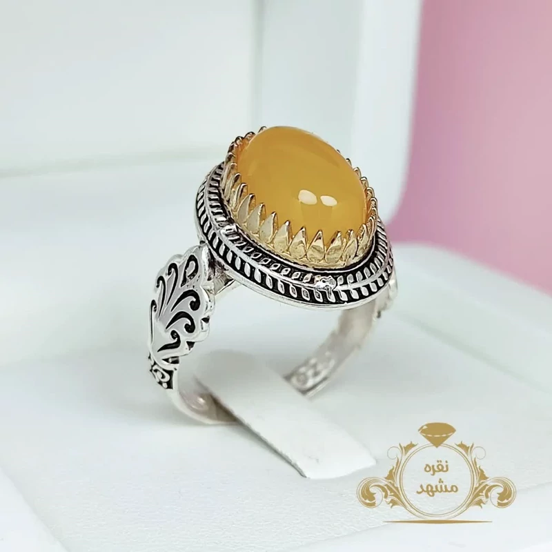 انگشتر تذهیبی مردانه عقیق زرد شرف الشمس