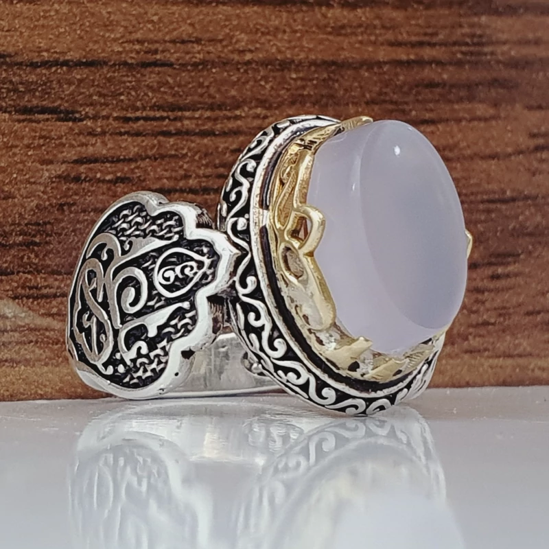 انگشتر مردانه نگین عقیق نباتی (کد 1080)