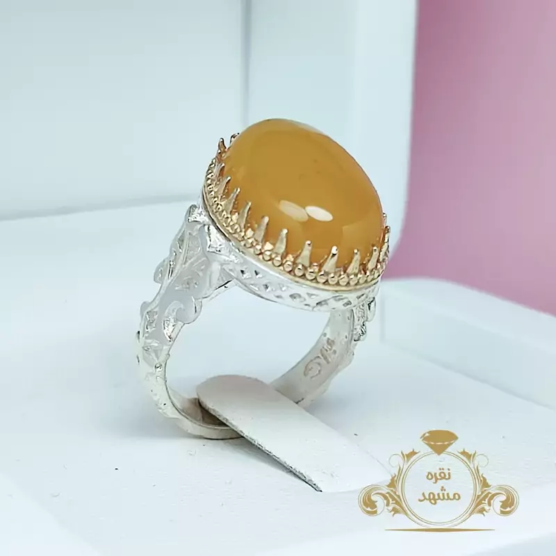 انگشتر خاص مردانه عقیق زرد شرف الشمس  (کد 1032)