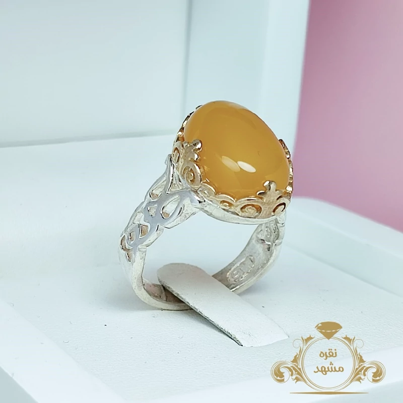 انگشتر مردانه عقیق زرد شرف الشمس معدنی (کد 1039)