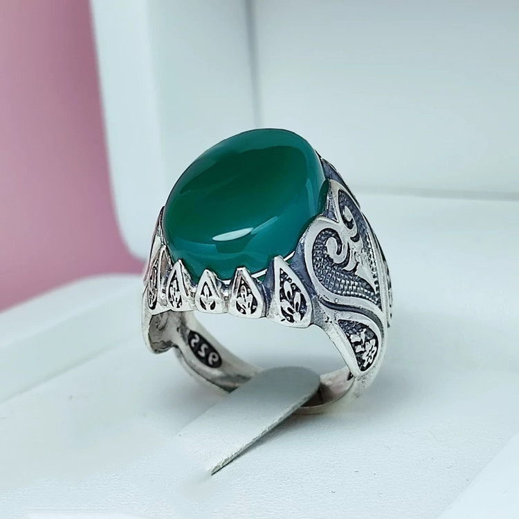 انگشتر سبز اصلی اکسید تمام نقره سیاه قلم