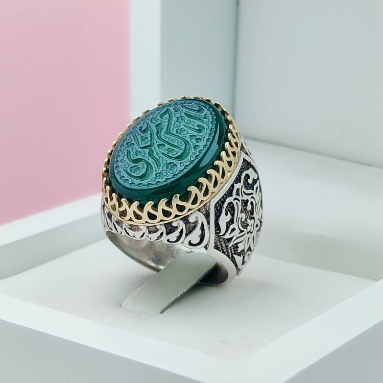فروش ویژه انگشتر امام حسن عسکری نقره مردانه عقیق سبز