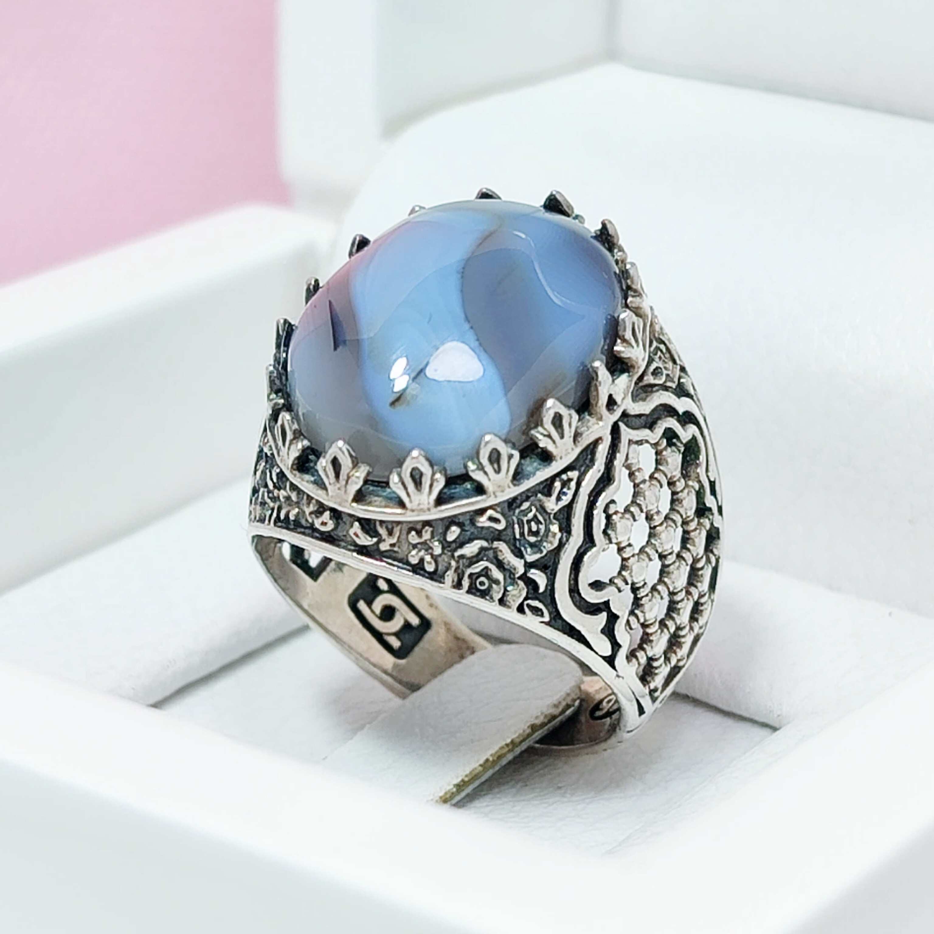 فروش انگشتر شجر یا عقیق سفید خط دار