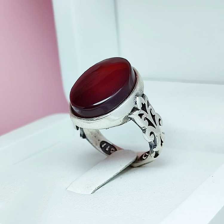 انگشتر عقیق سرخ خراسانی تیره مردانه پر فروش