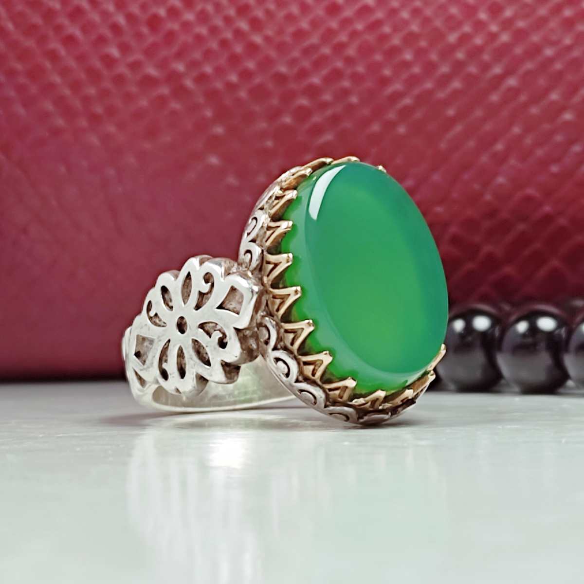 انگشتر عقیق سبز مردانه اصلی