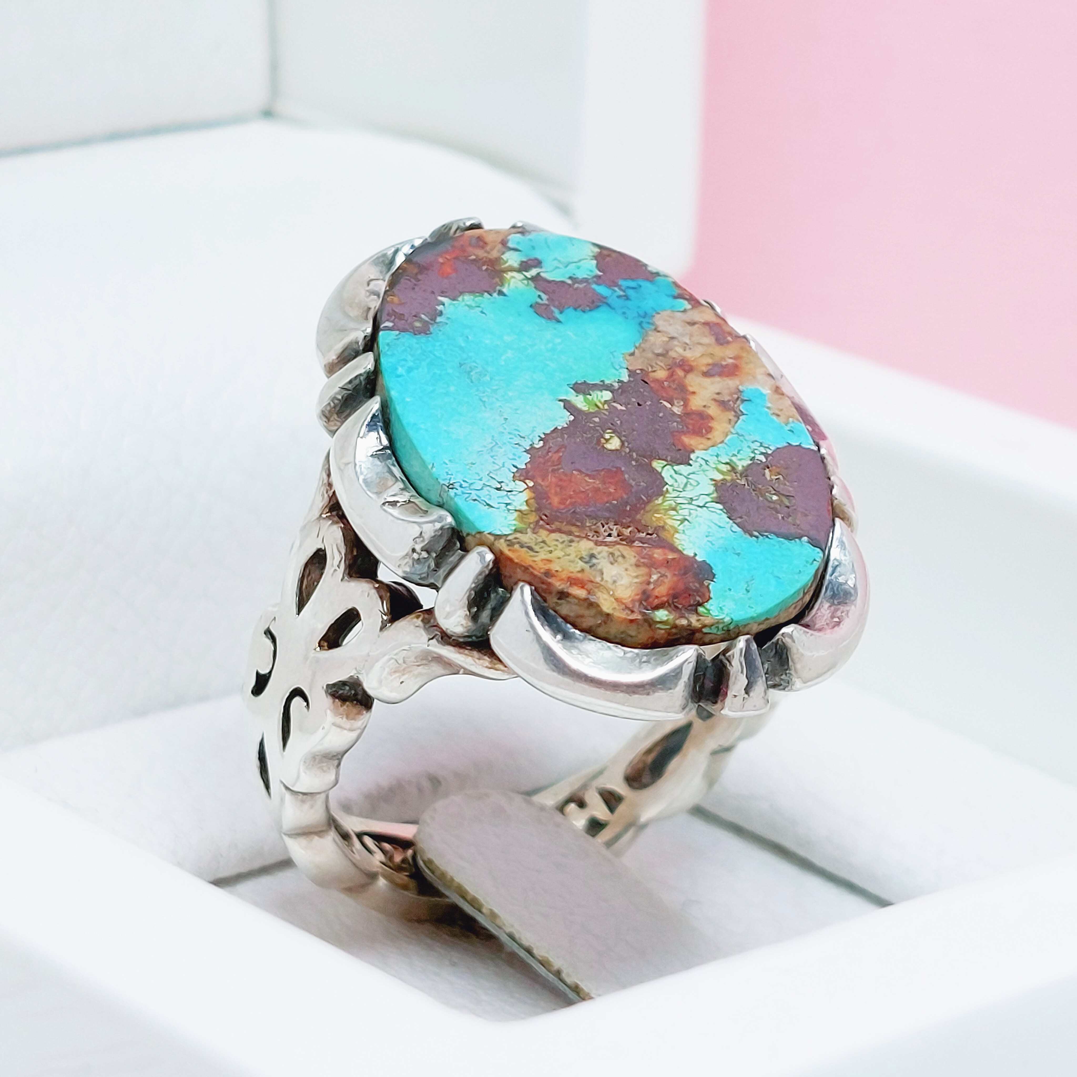 انگشتر فیلی فیروزه اصل نیشابور آبی