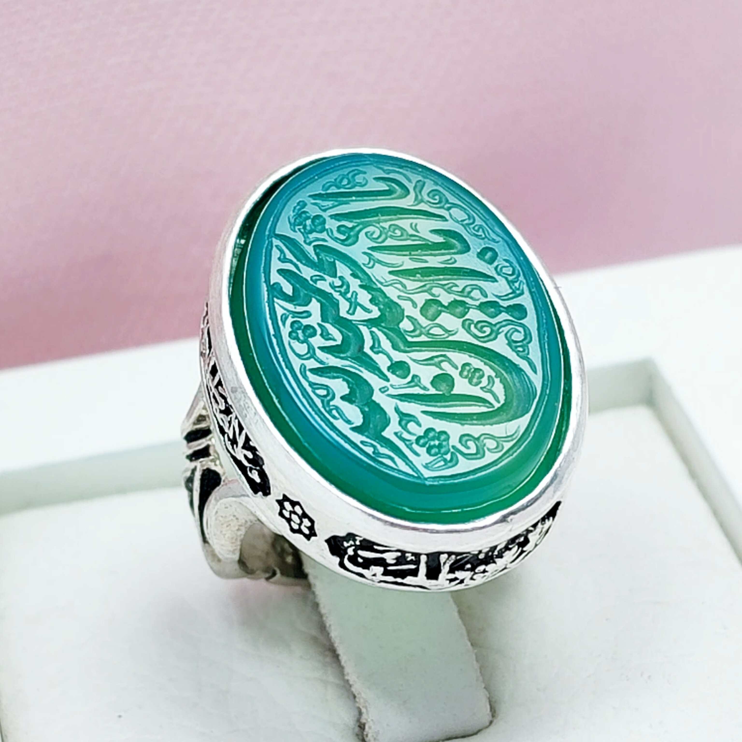 انگشتر یا ابا عبدالله الحسین مردانه عقیق سبز اصلی و خوشرنگ