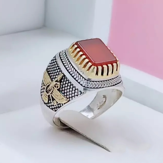 انگشتر فروهر  عقیق سرخ چهار گوش  (کد 1467) تکرار