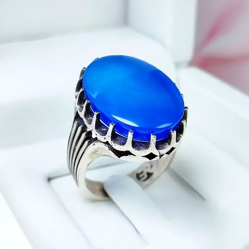 انگشتر عقیق آبی تیره (کد 1293)