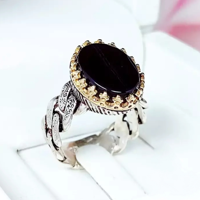 انگشتر اسپرت مردانه عقیق سیاه (کد 1249)