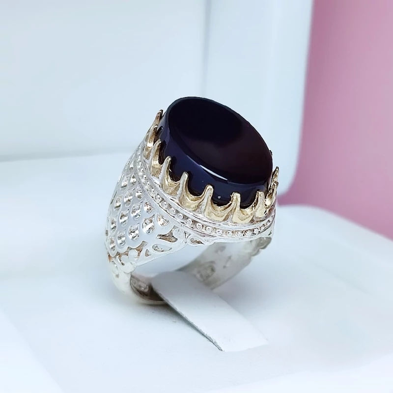 انگشتر عقیق سیاه اصل  (کد 7014)