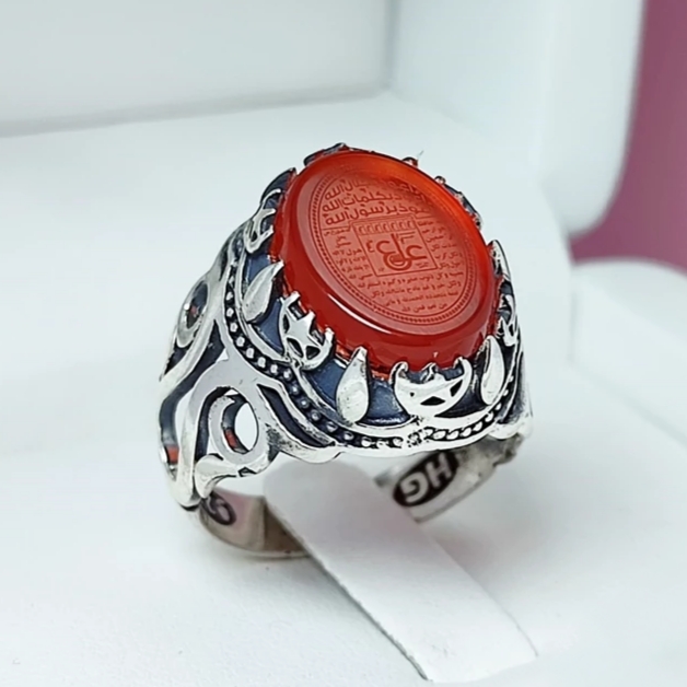 انگشتر عین علی مردانه عقیق سرخ نقره (کد 1450)