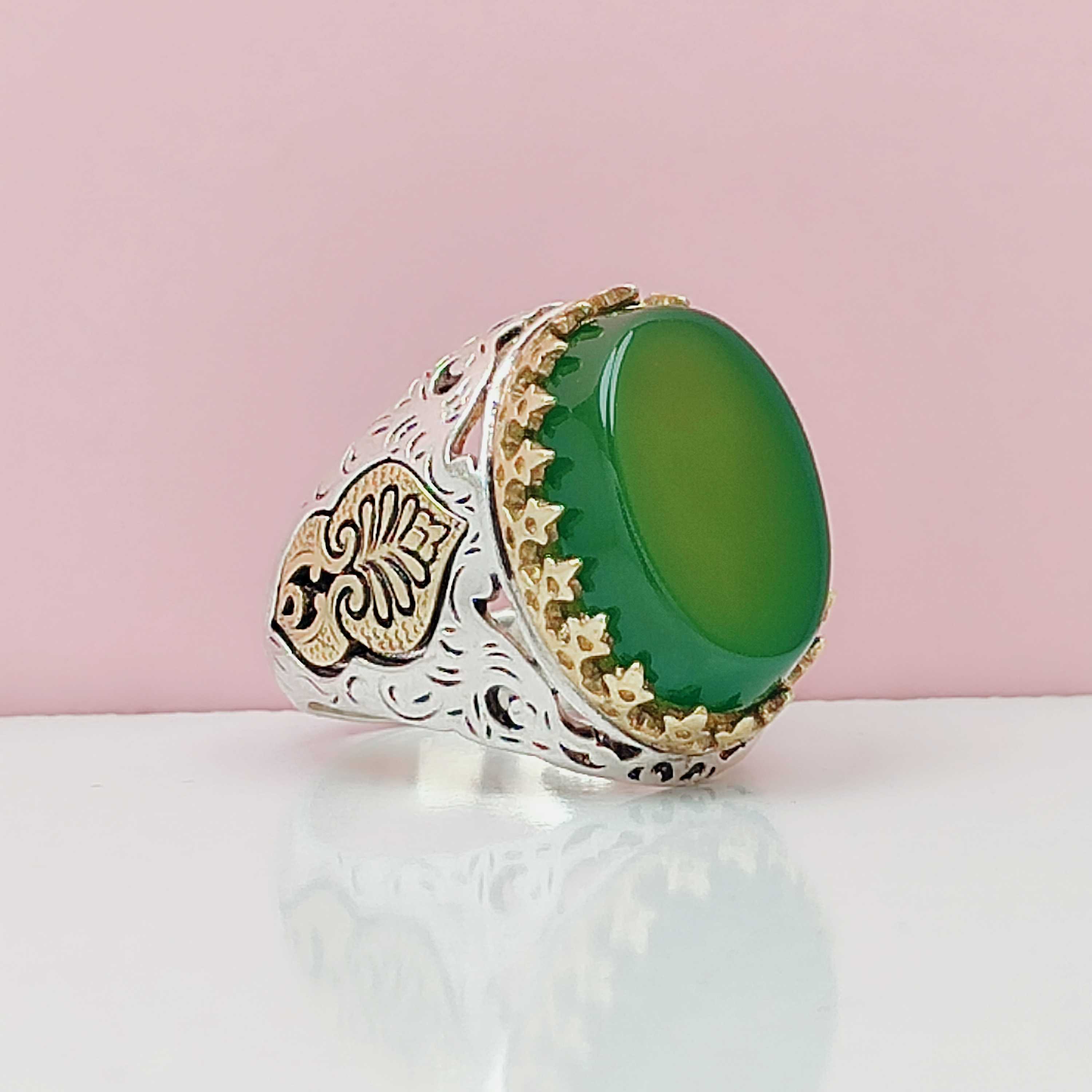 مردانه عقیق سبز معدنی مدل سر نیزه