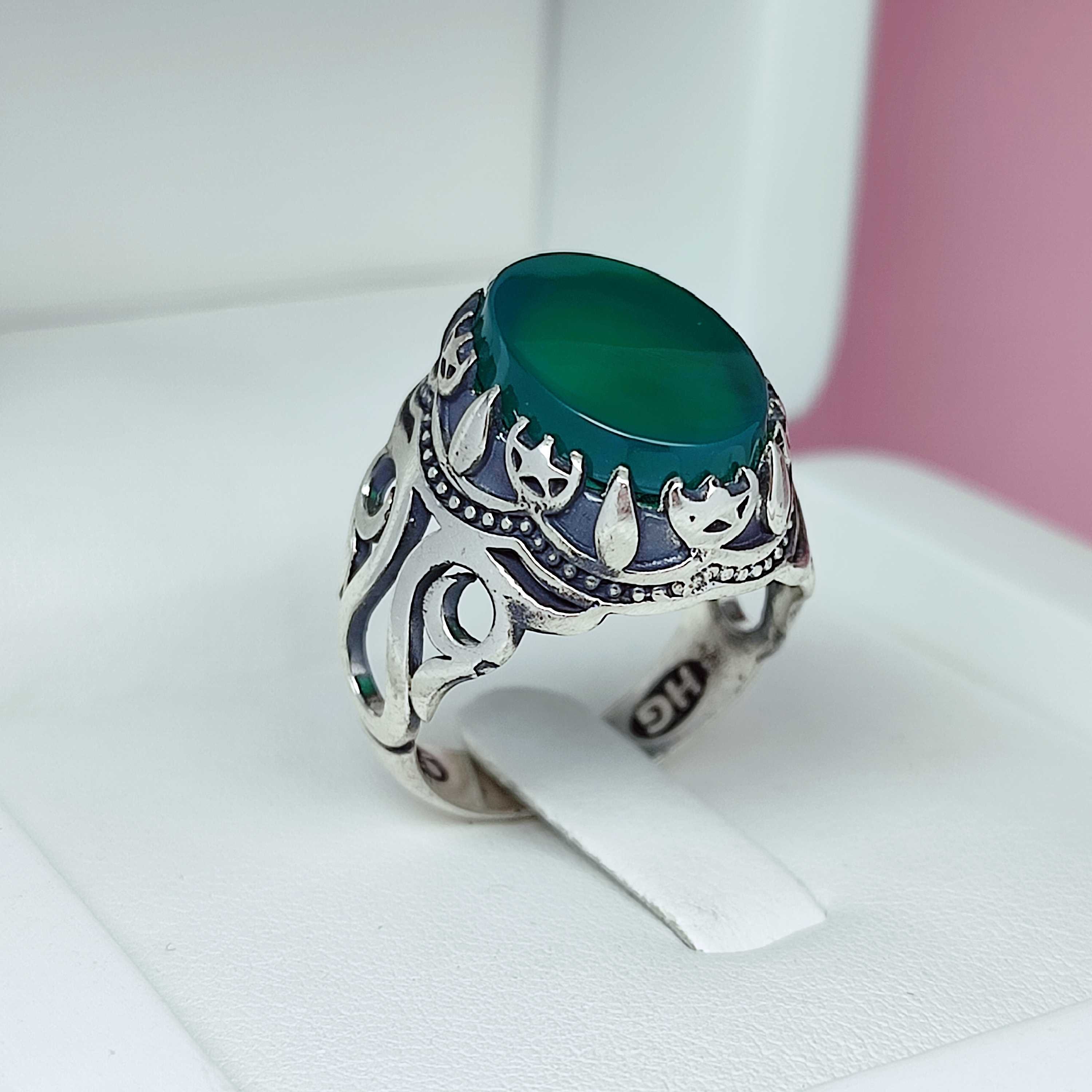 انگشتر مردانه عقیق سبز (کد 1450)