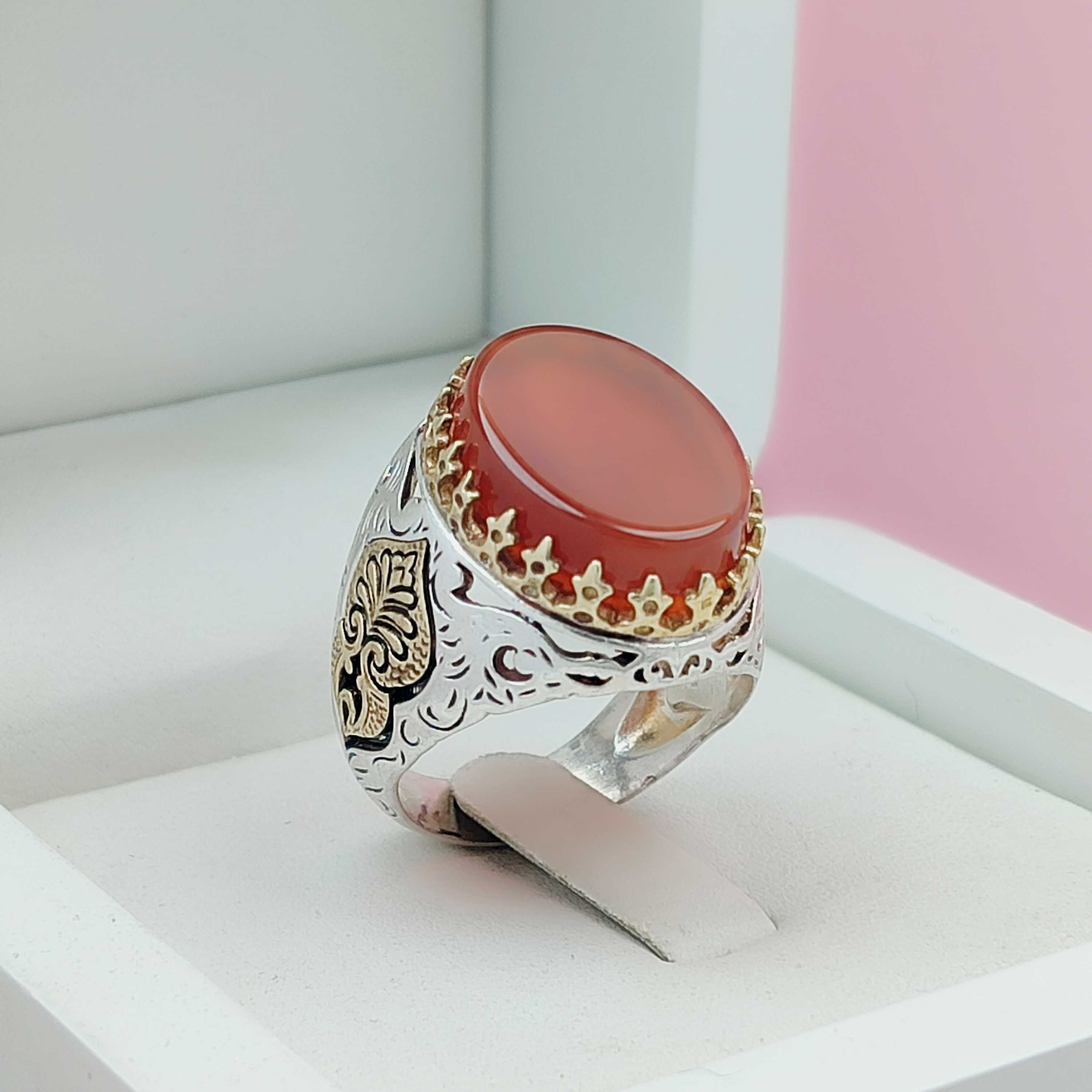 انگشتر عقیق سرخ مردانه رکاب نقره