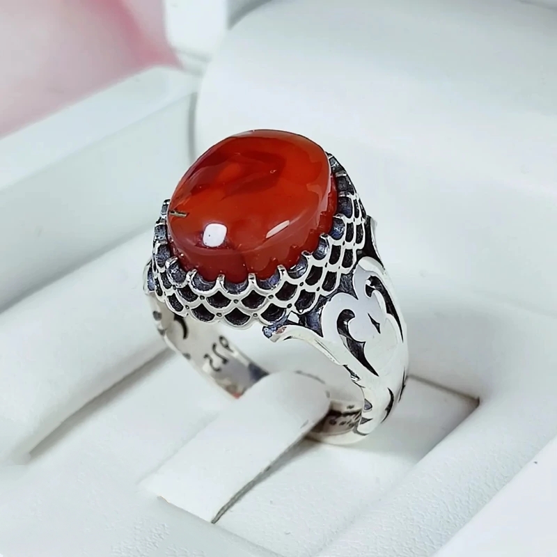 انگشتر مردانه عقیق سرخ یمنی اصلی و معدنی (کد 1069)