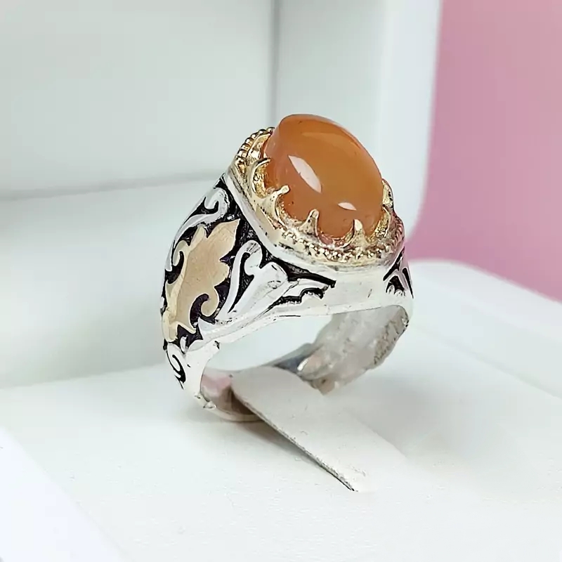 انگشتر مردانه عقیق یمنی پرتقالی (کد 1453)