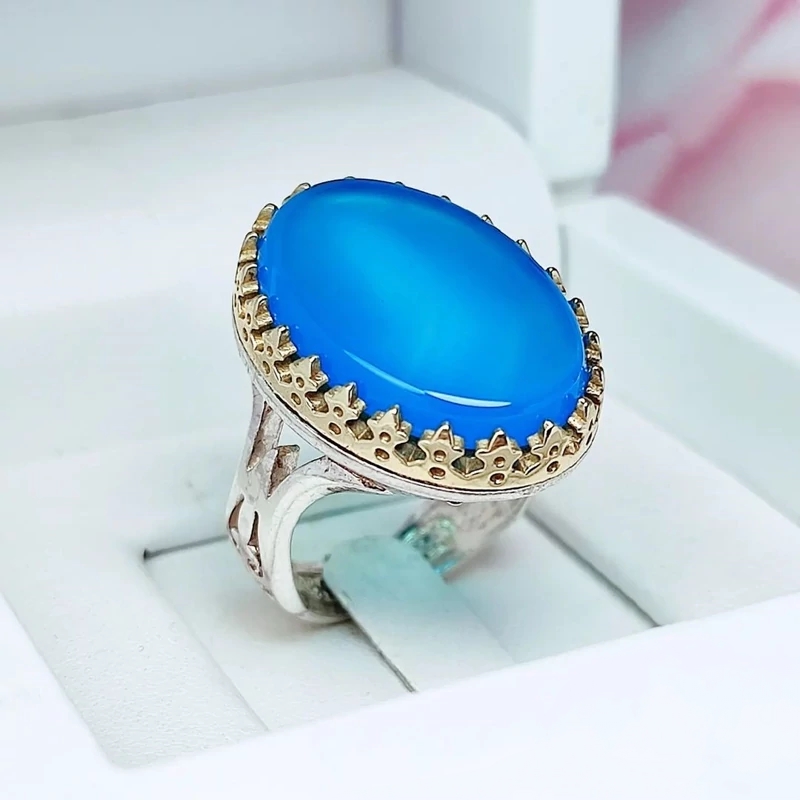 انگشتر مردانه عقیق آبی اسپرت (کد 1238)