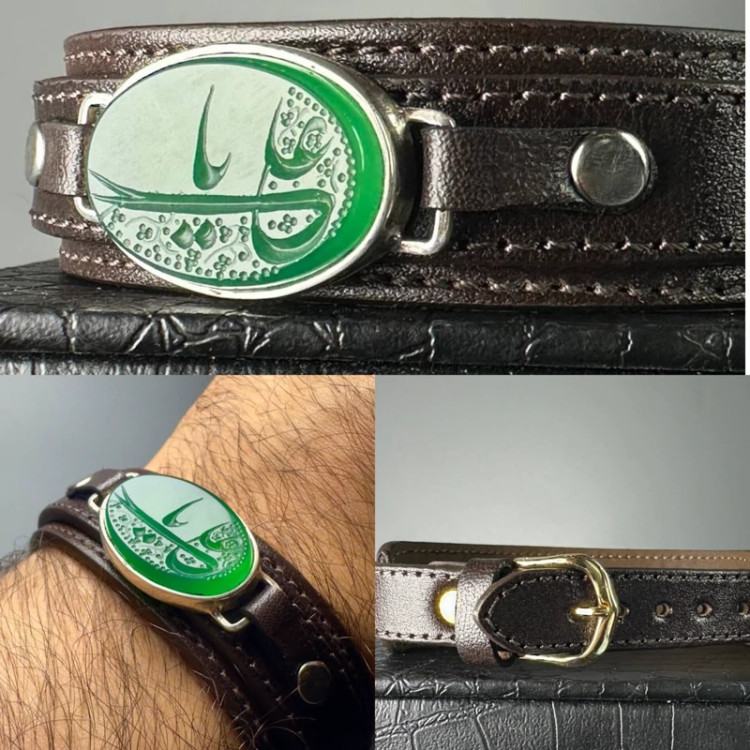 دستبند نقره بند چرم