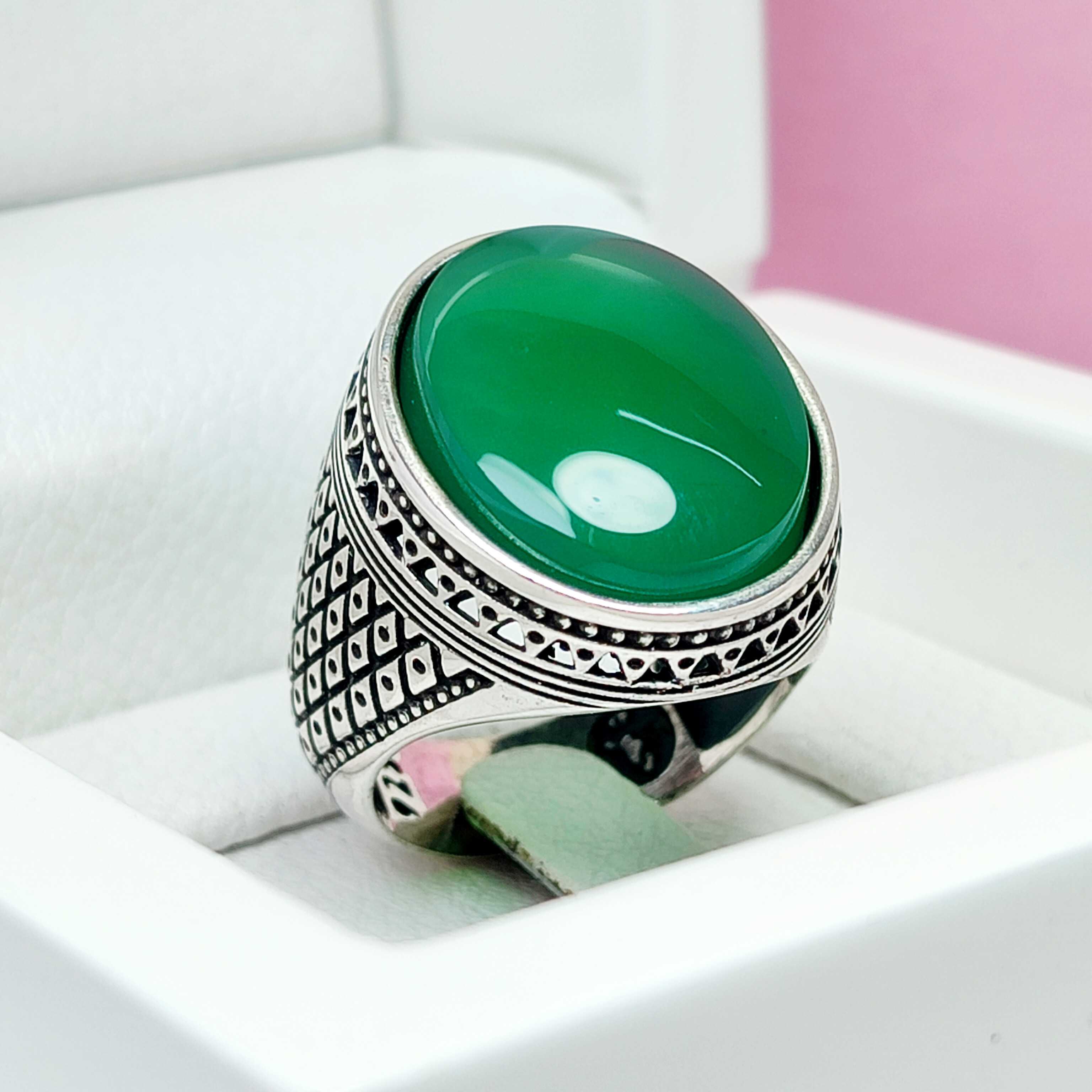 انگشتر عقیق سبز  اصلی (کد 1294)