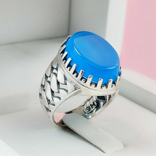 عقیق آبی اصلی مردانه انگشتر نقره